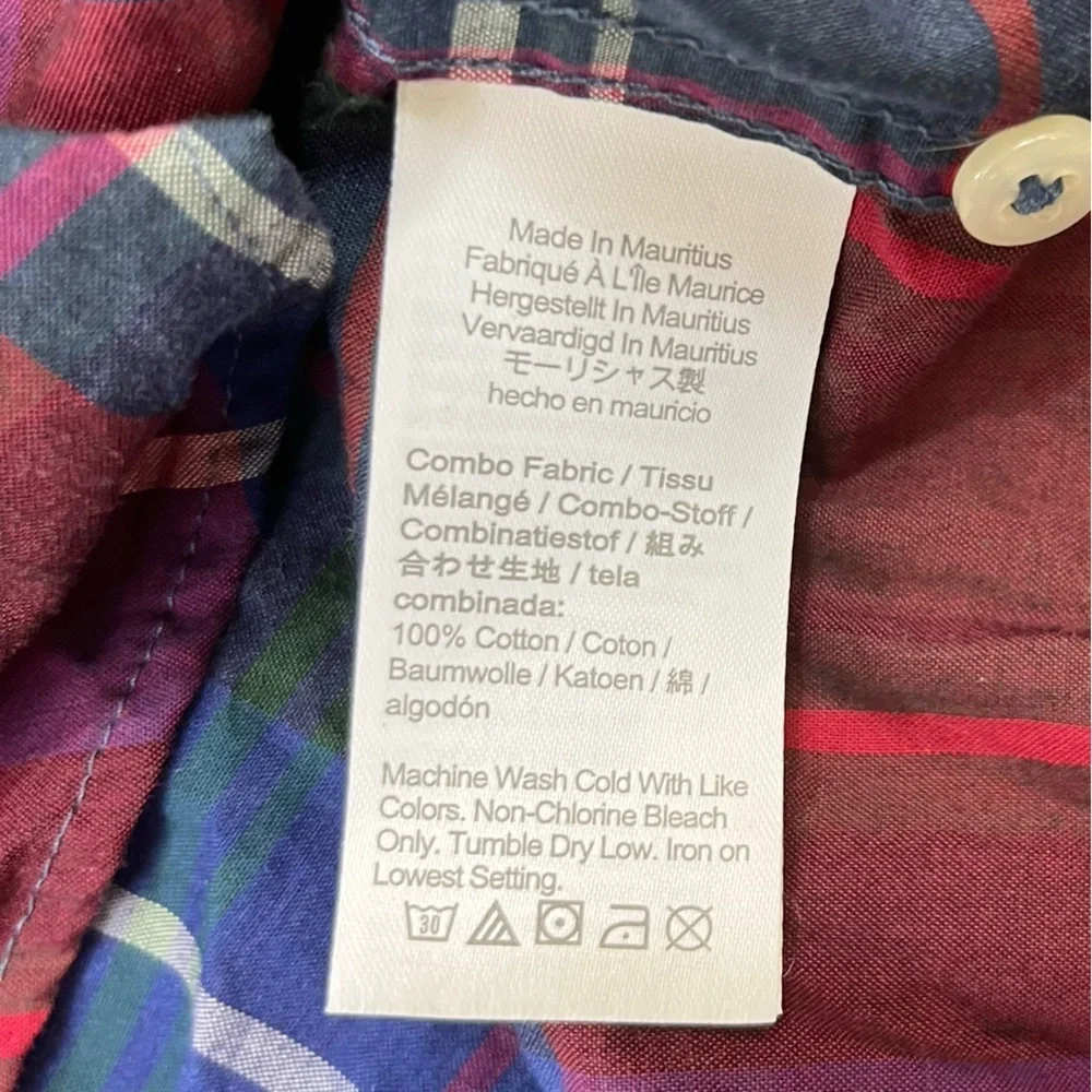 J. Crew Secret Wash Slim Cotton Poplin Plaid Long Sleeve Button Down Size Medium